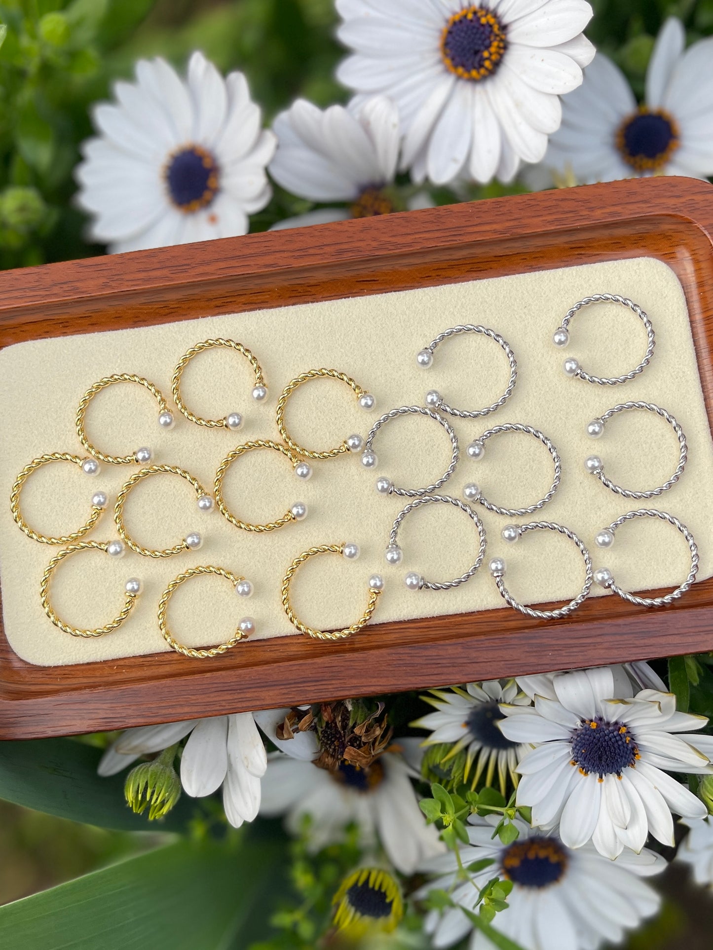 925 Sterling Silver/Gold + Akoya pearl twisted ring